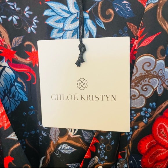 NWT Chloe Kristyn Fallon Black/Red/Blue Floral Dress Size Small - Picture 4 of 16